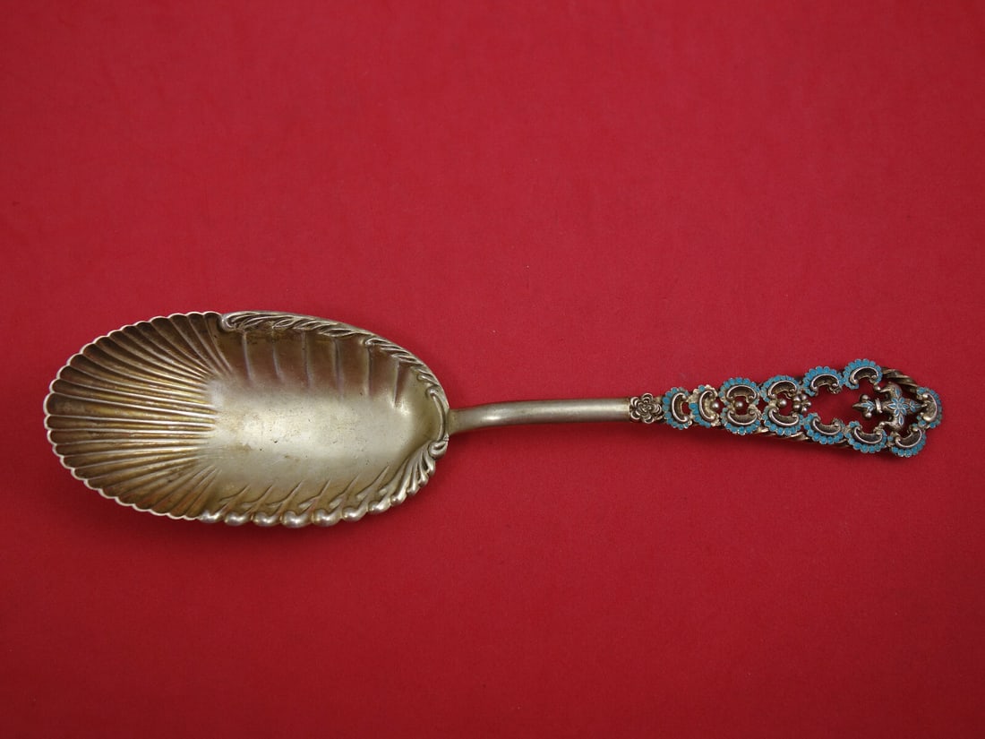 French & Franklin Enameled Sterling Vermeil Pudding Spoon 8" (1 of 2)