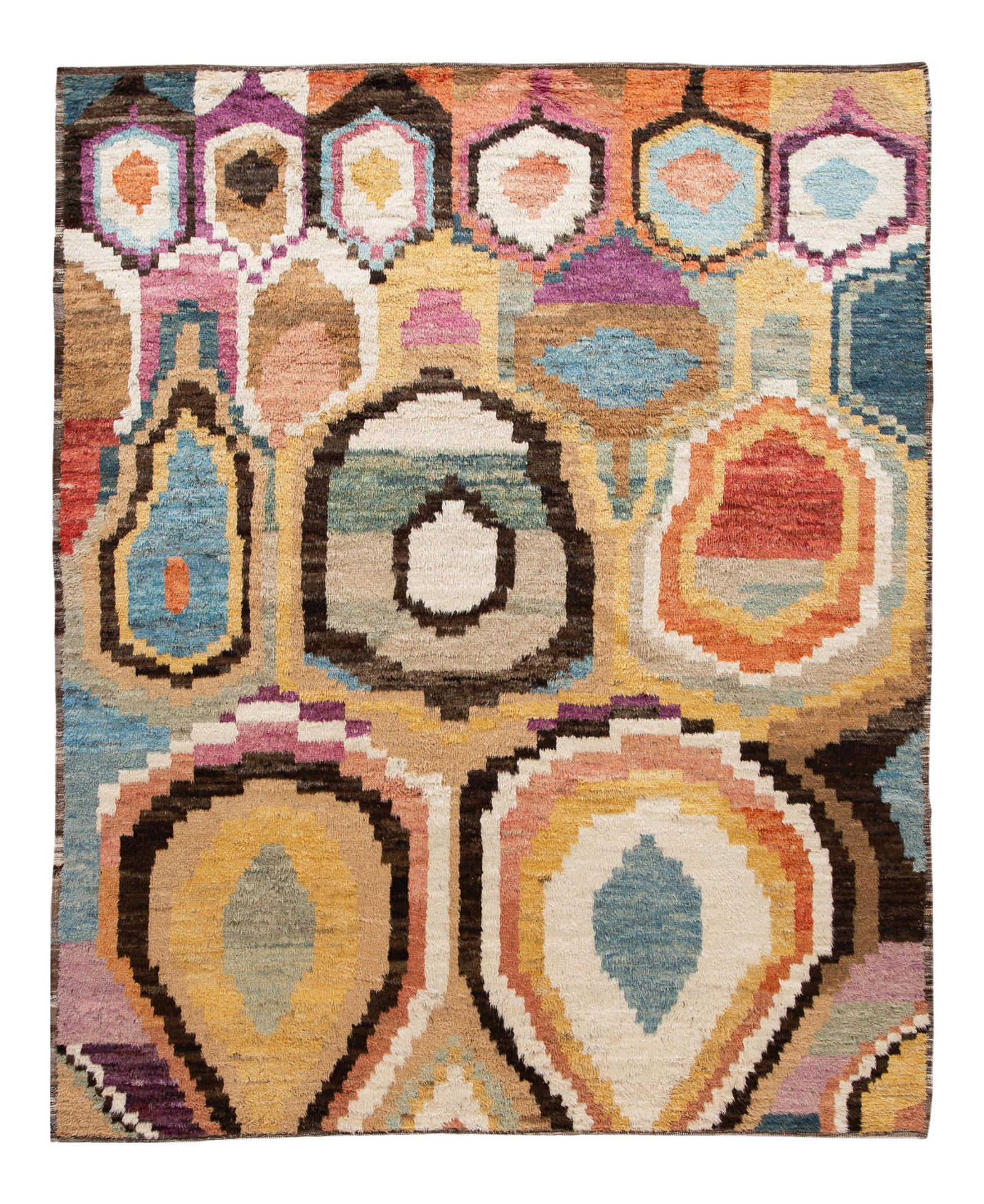 Vibrant Moroccan Handmade Wool Rug 9'6 x 11'8 Abstract Design: Vibrant Moroccan Handmade Wool Rug 9'6 x 11'8 Abstract Design Enhance your space with this exquisite Moroccan-style handmade wool rug, featuring a vibrant multi-color field adorned with an all-over ab