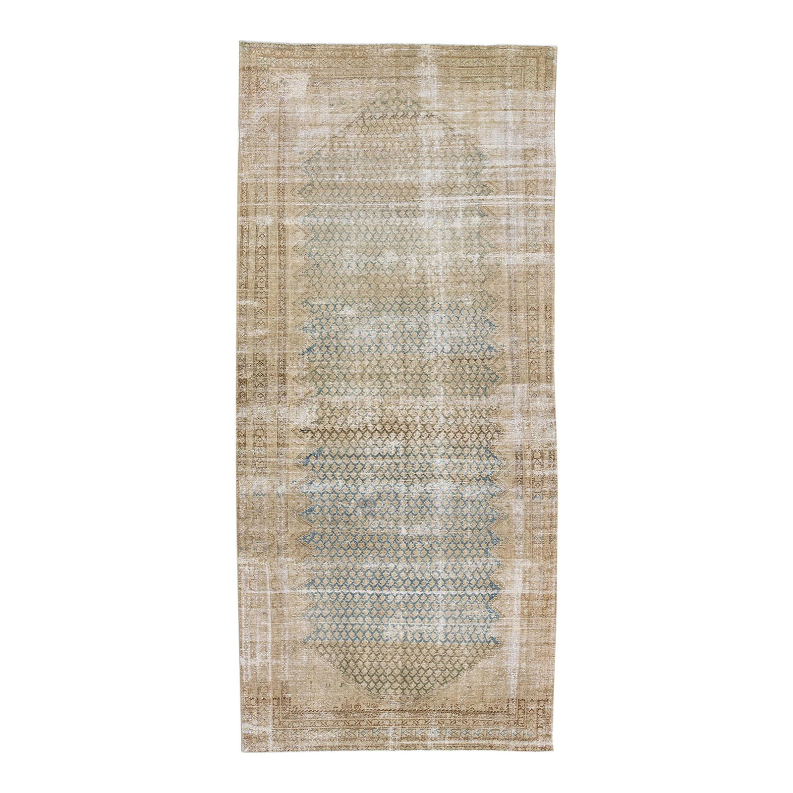 Antique Persian Malayer Wool Runner 6'3 x 15'5 Blue Beige Pattern: Antique Persian Malayer Wool Runner 6'3 x 15'5 Blue Beige Pattern This exquisite antique Malayer rug showcases a stunning all-over geometric pattern in rich blue and brown accents, elegantly set again