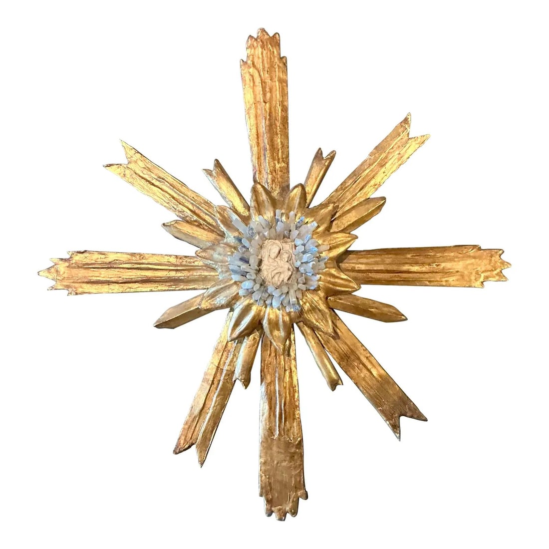 Baroque-Inspired Giltwood Sunburst Wall Art with Crystal Center (1 of 7)