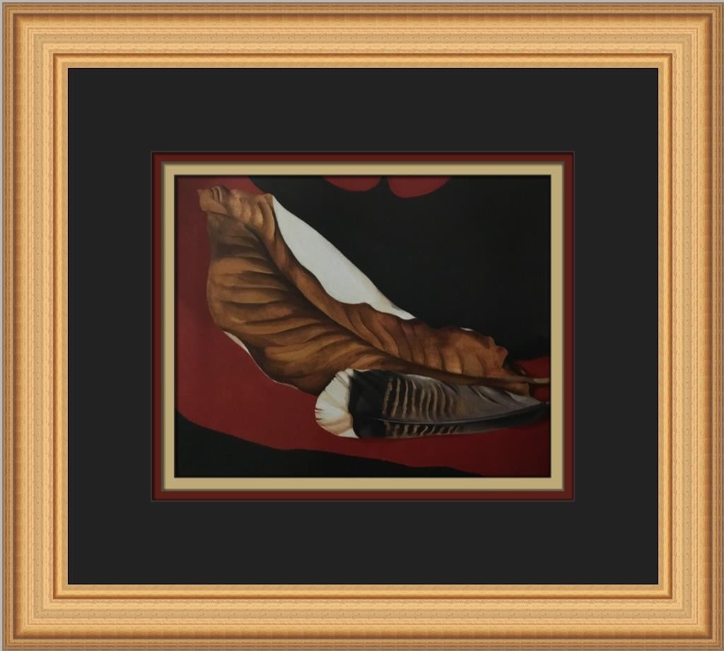 Georgia O'Keeffe Feather and Brown Leaf Custom Framed Print 11x13: Georgia O'Keeffe Feather and Brown Leaf Custom Framed Print 11x13 This stunning print titled "Feather and Brown Leaf" by renowned artist Georgia O'Keeffe showcases her signature style of realism. Prod