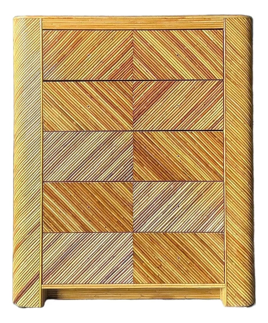 Mid-Century Modern Chevron Reed Chest of Drawers (1 of 7)