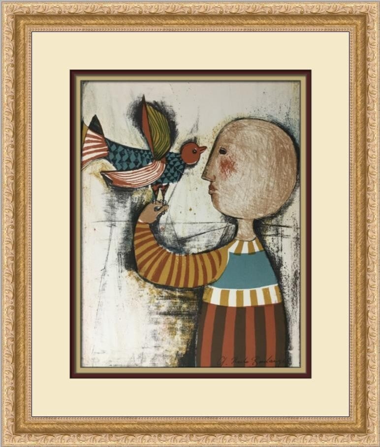 Graciela Rodo Boulanger Bird in Hand Signed Lithograph Limited Edition Custom Framed (1 of 4)