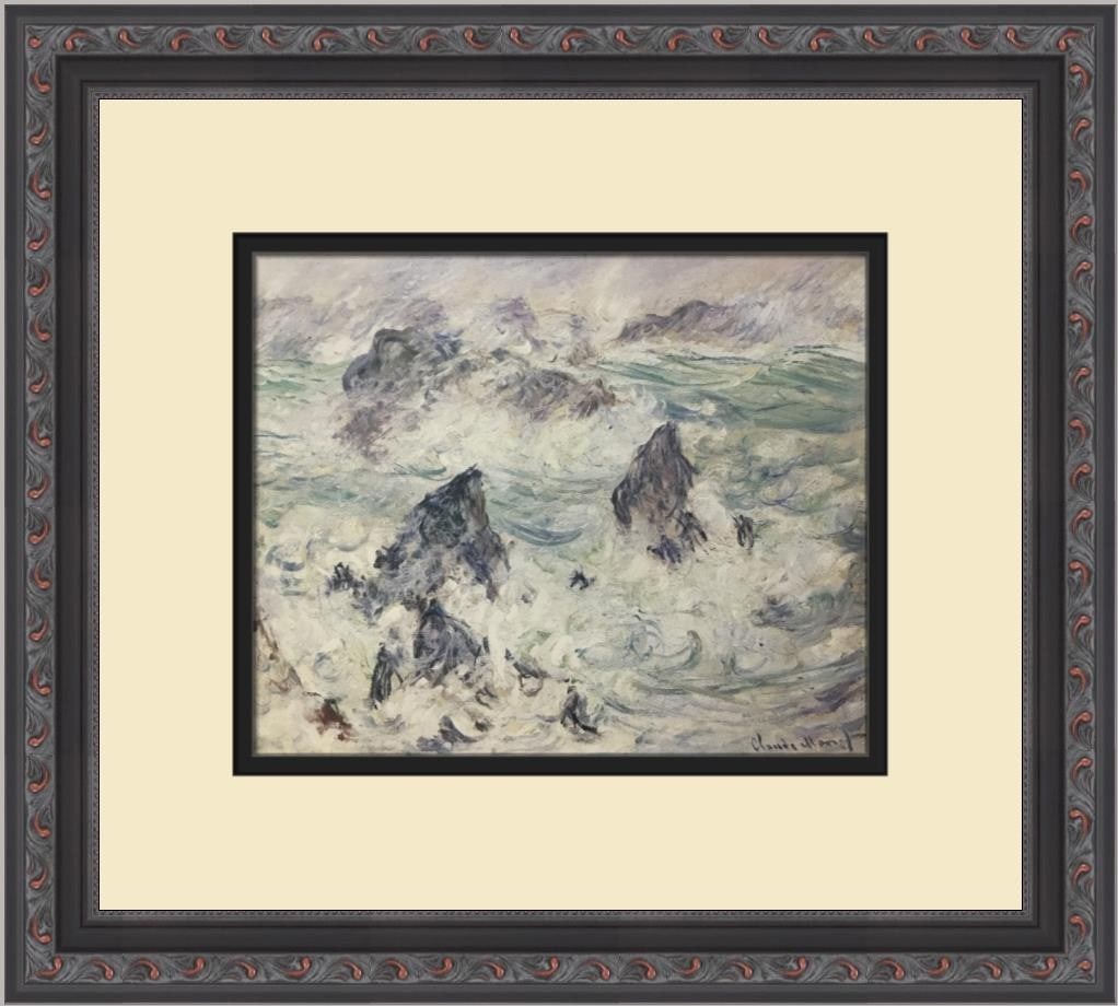 Claude Monet Storm on Belle-Isle Custom Framed Print 14 x 12: Claude Monet Storm on Belle-Isle Custom Framed Print 14 x 12 Experience the beauty of Claude Monet's "Storm on Belle-Isle" with this custom framed print. This medium-sized piece measures 12 in height