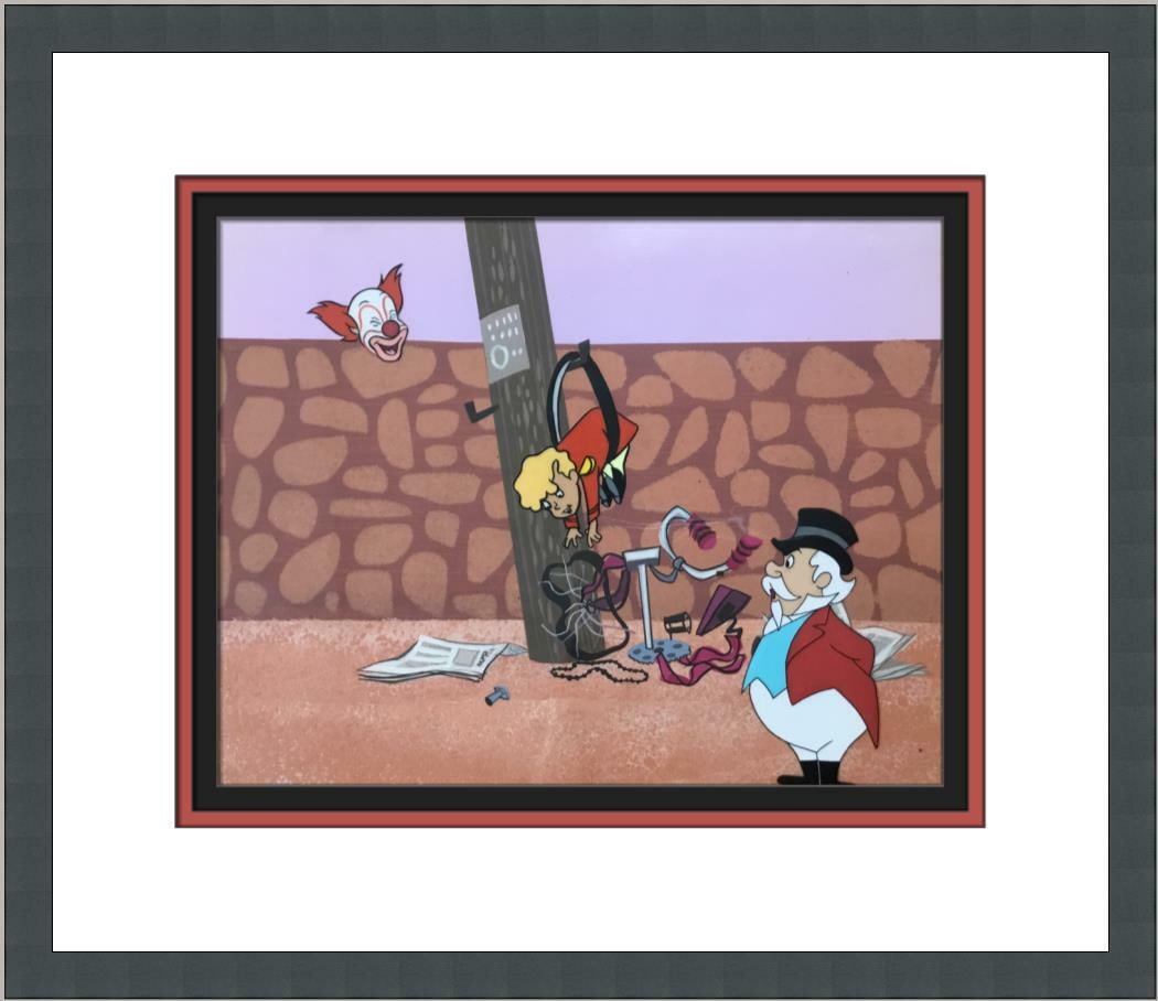 Bozo The Clown Butch Boss 1958 Hand Painted Animation Cel Custom Framed: Bozo The Clown Butch Boss 1958 Hand Painted Animation Cel Custom Framed This hand-painted animation production cel features Bozo The Clown Butch Boss, a character from the classic 1958 American animat