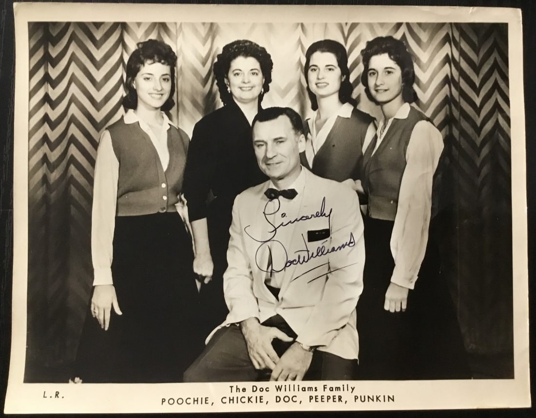 8x10 Black and White Photo Signed by Doc Williams with Additional Signatures: 8x10 Black and White Photo Signed by Doc Williams with Additional Signatures This is an original 8x10 inch black and white photograph featuring Doc Williams and family. The photograph is signed on the