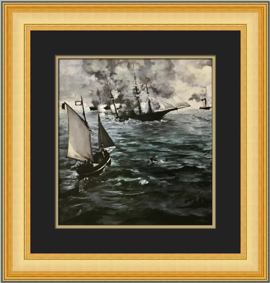 Edouard Manet The Battle of the Kearsage vs Alabama Custom Framed Print 19x19: Edouard Manet The Battle of the Kearsage vs Alabama Custom Framed Print 19x19 This stunning custom framed print features Edouard Manet's iconic painting, "The Battle of the Kearsage vs The Alabama." M