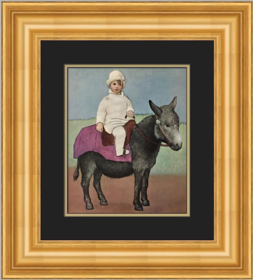 Pablo Picasso Paulo on a Donkey Custom Framed Print 21x19: Pablo Picasso Paulo on a Donkey Custom Framed Print 21x19 This custom framed print features Pablo Picasso's "Paulo on a Donkey," showcasing his unique abstract cubism style. The print highlights the w