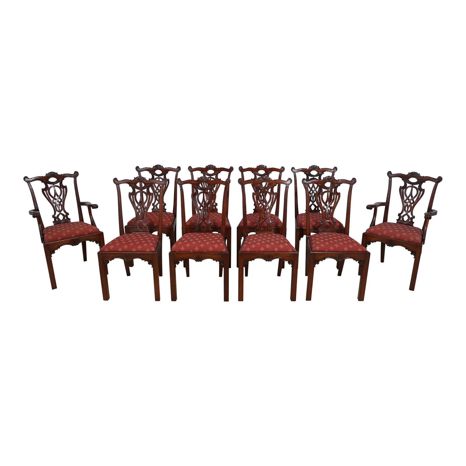 Set of 10 Bevan Funnel Chippendale Mahogany Dining Chairs (1 of 10)