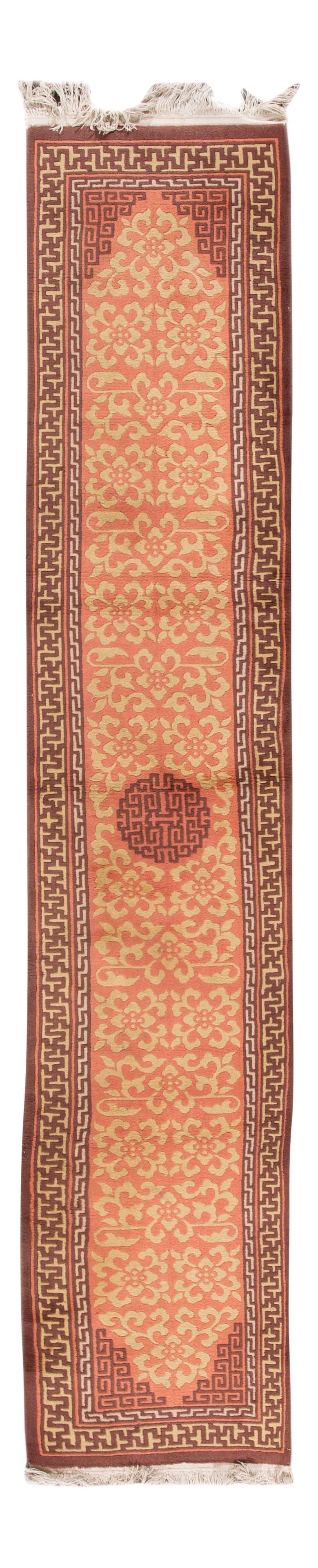 Vintage Mid-20th Century Chinese Hand-Knotted Wool Rug 2'1" x 10'11" Floral Design: Vintage Mid-20th Century Chinese Hand-Knotted Wool Rug 2'1" x 10'11" Floral Design This exquisite mid-20th century vintage Chinese rug boasts a captivating allover floral design set against a light or