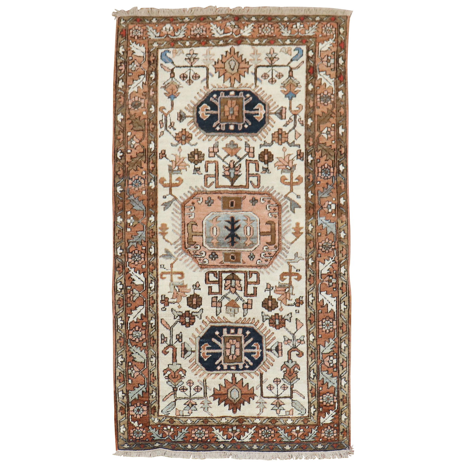 Persian Heriz Hand-Woven Wool Scatter Rug Ivory Brown 39 x 71: Persian Heriz Hand-Woven Wool Scatter Rug Ivory Brown 39 x 71 Discover the exquisite craftsmanship of this Zabihi Collection Ivory Brown Heriz Scatter Rug, a stunning piece that embodies the rich trad