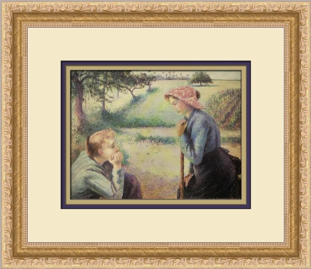 Camille Pissarro The Chat Custom Framed Lithograph Print 2006 (1 of 2)