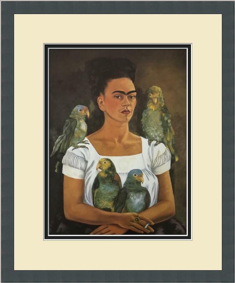 Frida Kahlo Me and Parrots Custom Framed Art Print 14 x 16.5 (1 of 2)