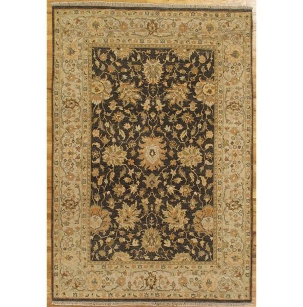 5.8 x 8.4 Hand-knotted Vegetable Dyed Chobi Rug Charcoal Black Sage Gray (1 of 6)