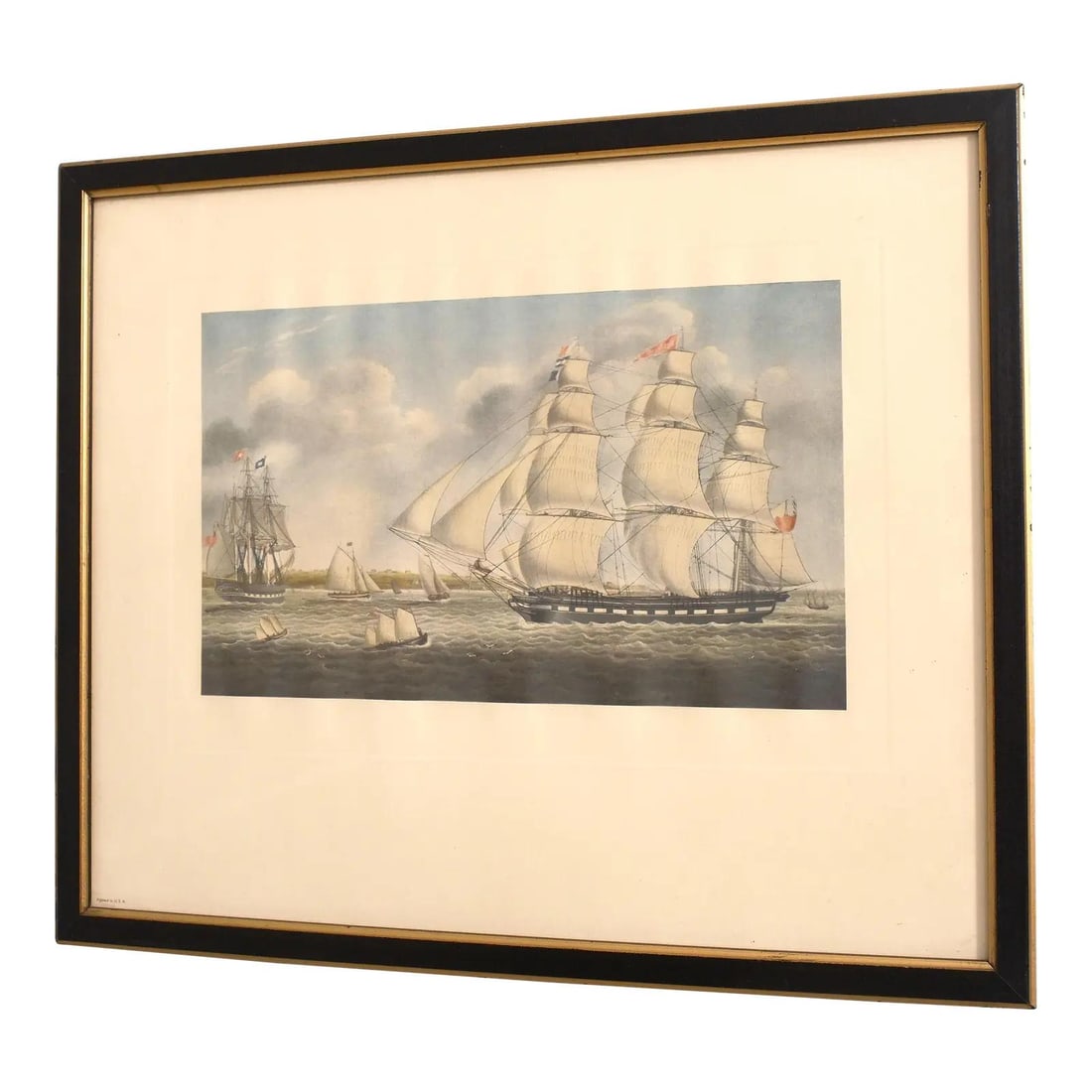 19th Century Vintage Engraving of British Tall Ships Framed (1 of 8)