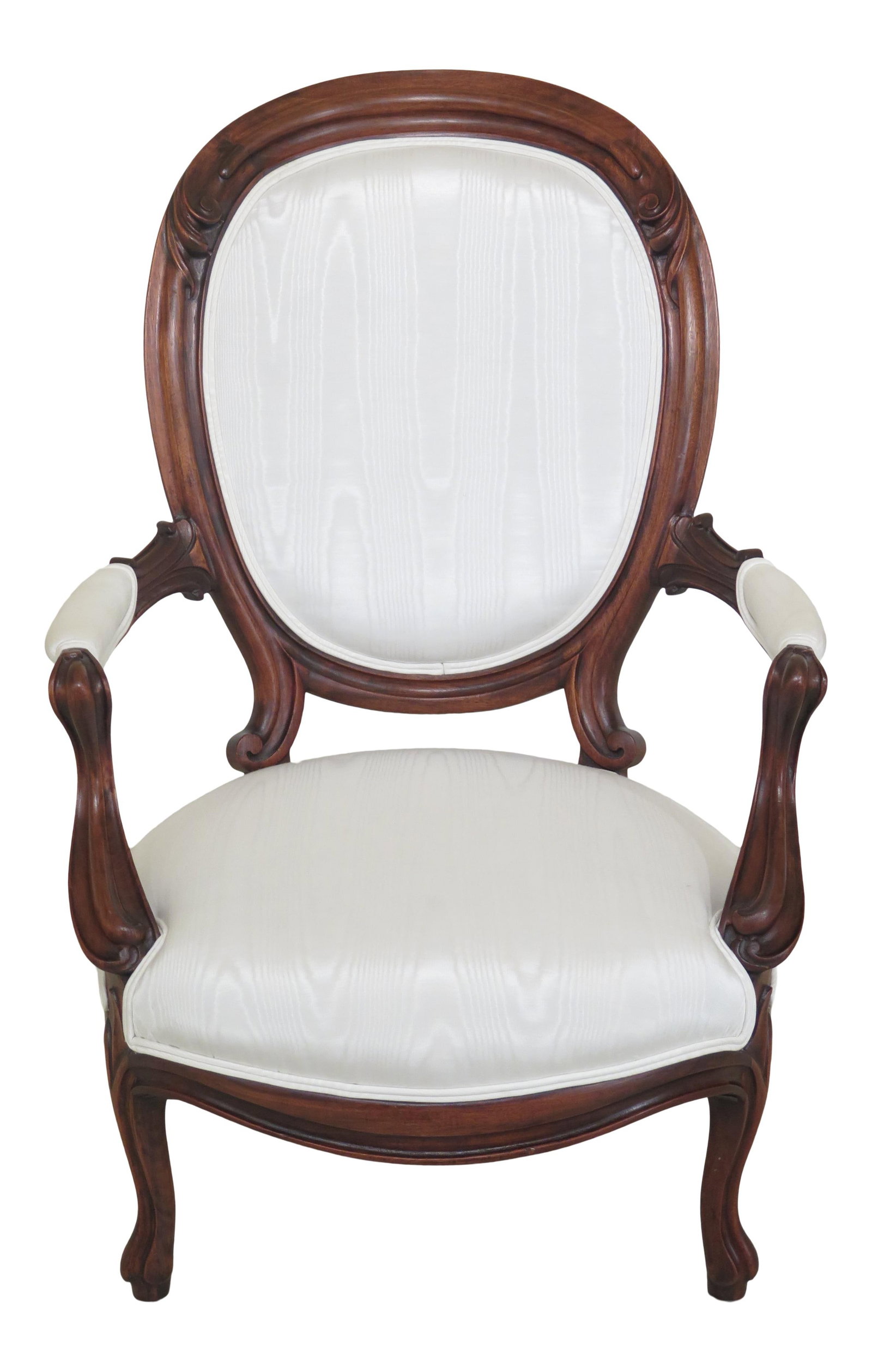 Victorian Parlor Armchair Late 19th Century Walnut White Upholstery (1 of 10)