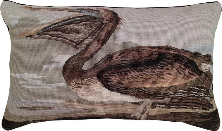 Handcrafted 100% Wool Brown Pelican Coastal Pillow 16x28 (1 of 1)
