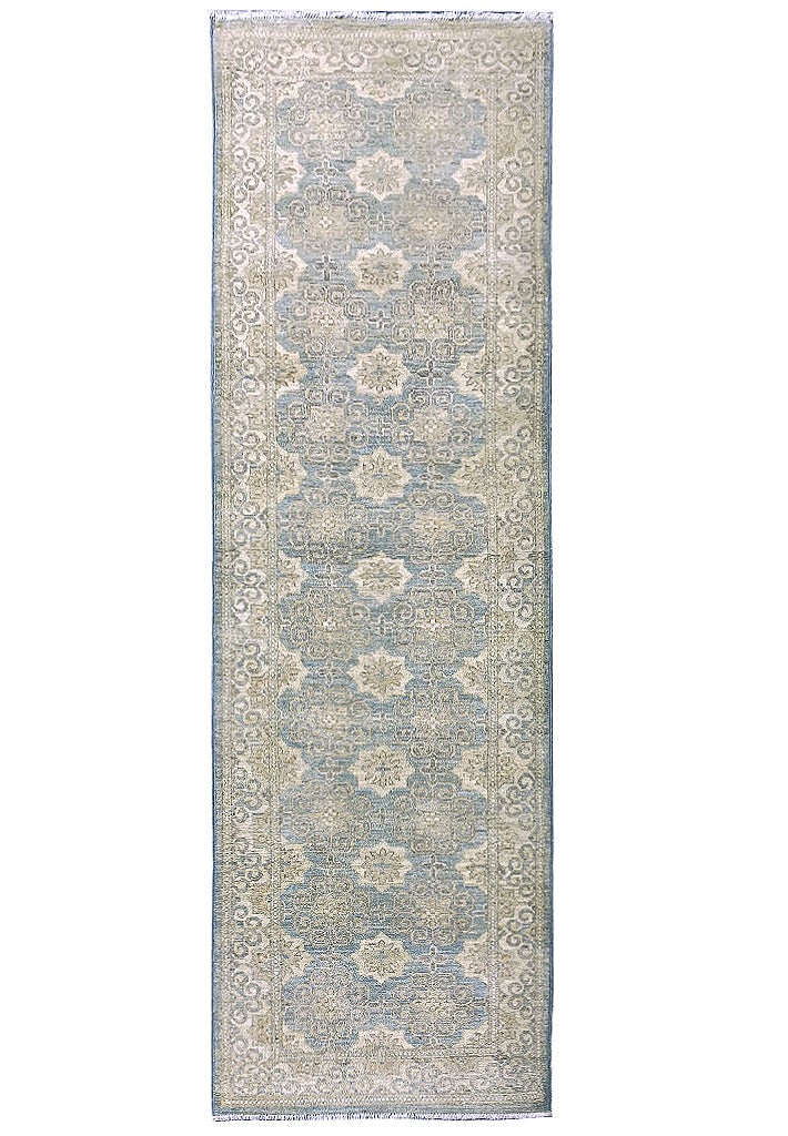 9' Green Handmade Chobi Peshawar Wool Runner Rug (1 of 11)