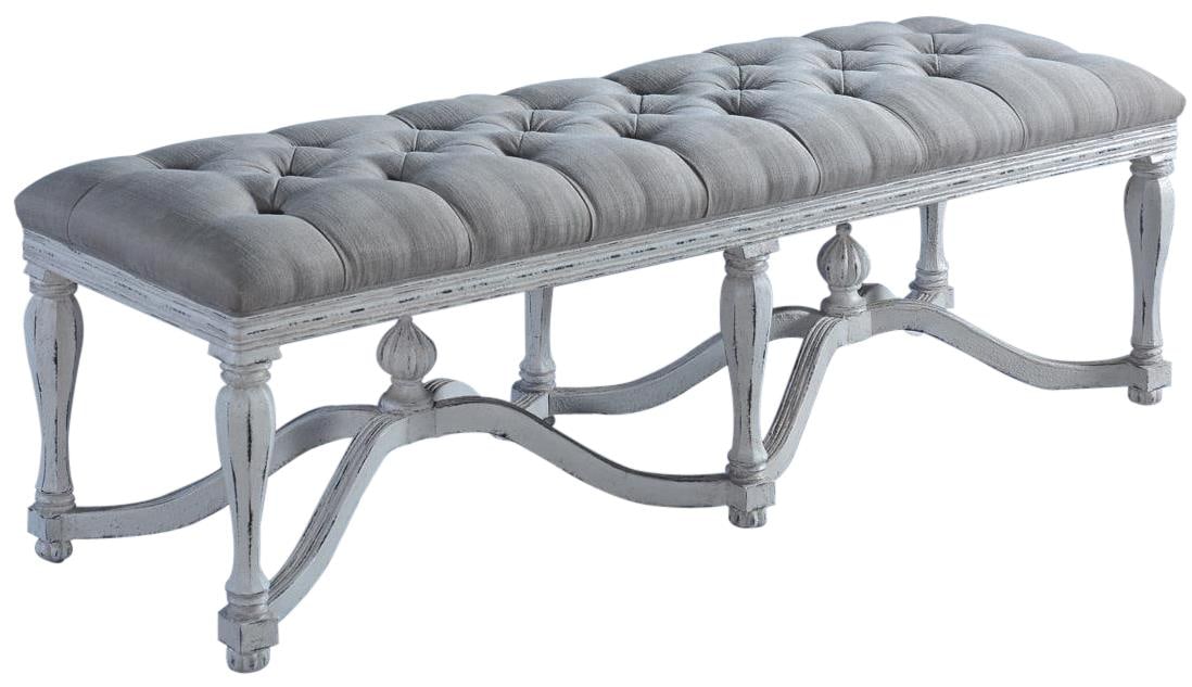 Antique Style King Henry Bed Bench in Antiqued White Gray Linen (1 of 1)