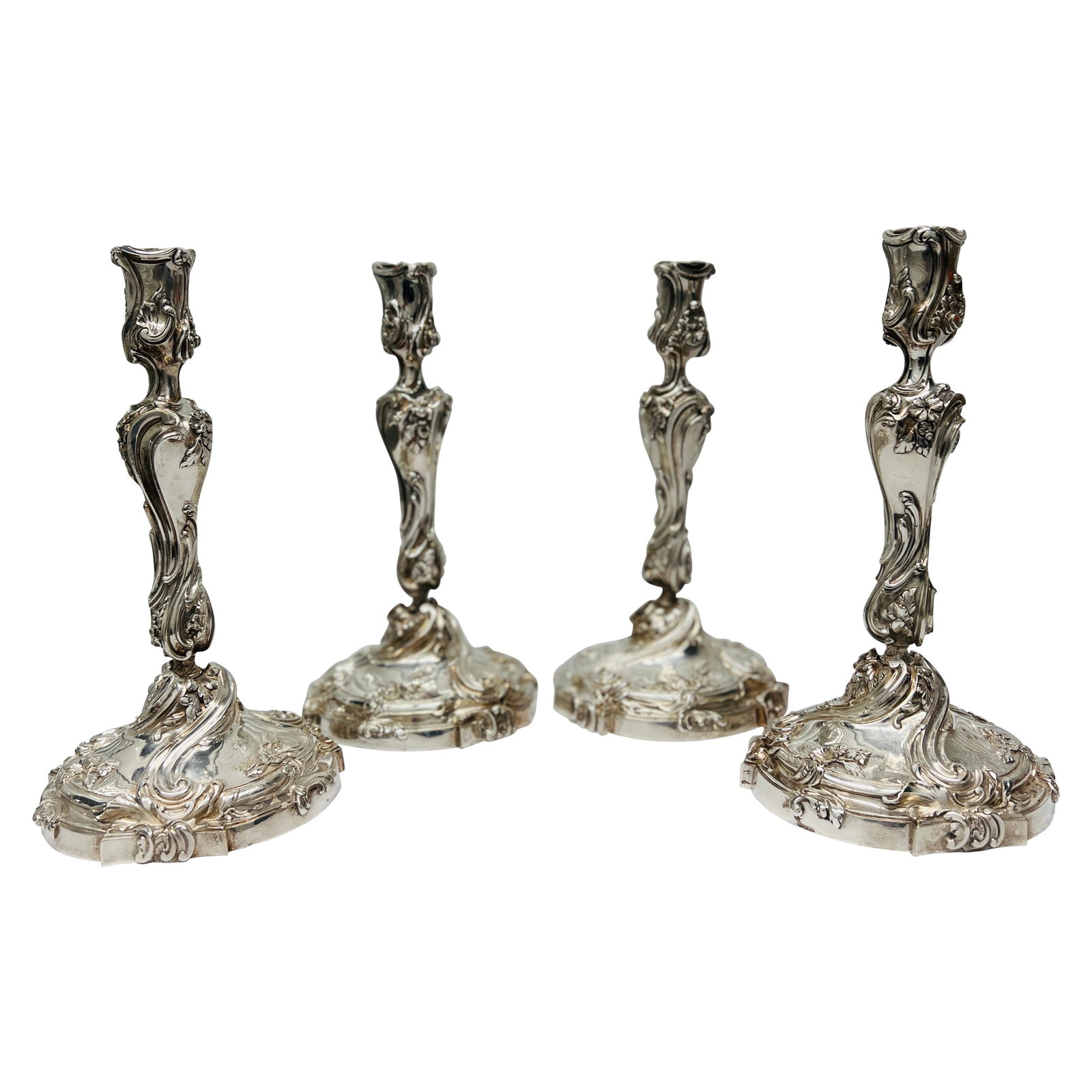 Set of 4 Henri Vian Silver Gilt Bronze Louis XV Candlesticks 1880 (1 of 18)
