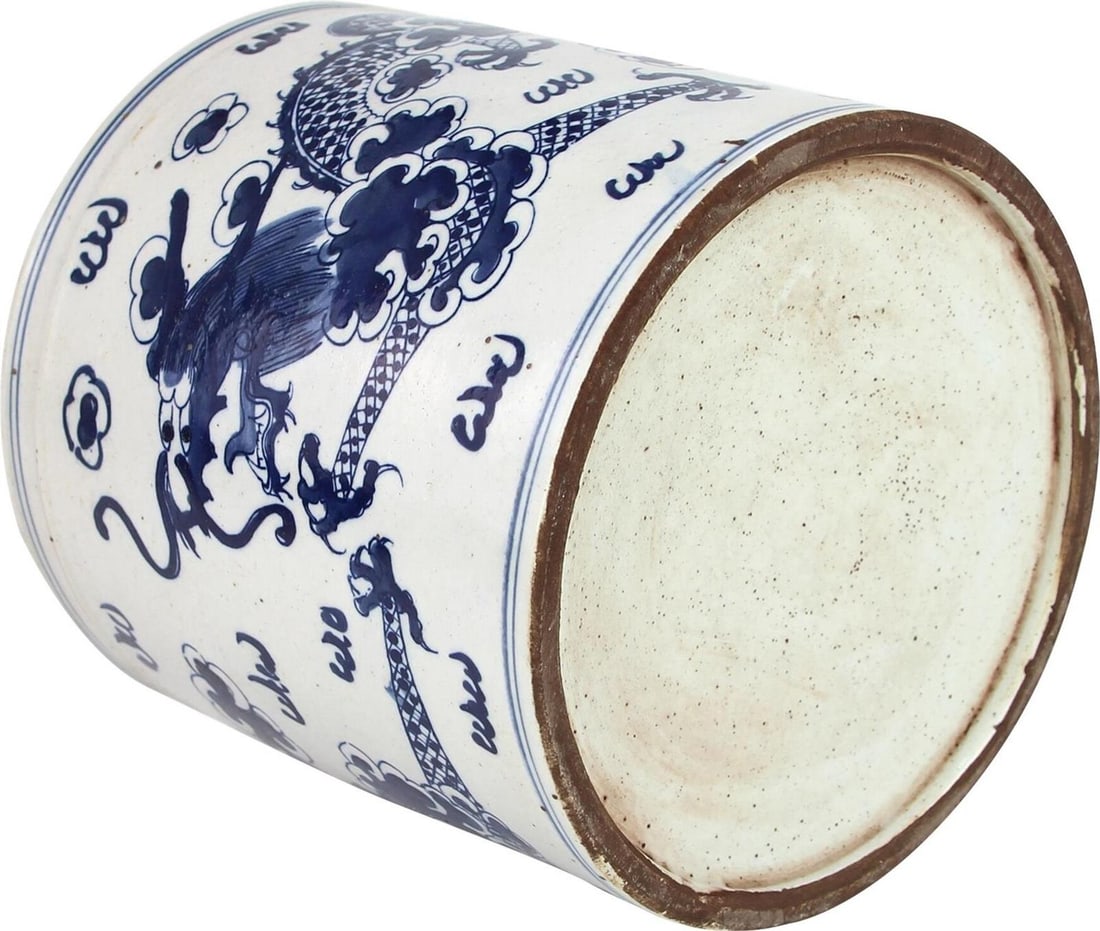 Chinoiserie Dragon Motif Ceramic Orchid Pot 8 Inch Blue (1 of 3)