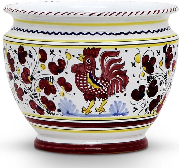 Handmade Deruta Style Ceramic Rooster Cachepot Planter (1 of 4)