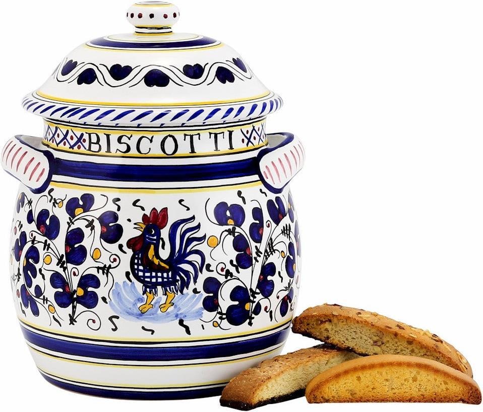 Handmade Orvieto Blue Rooster Ceramic Biscotti Jar 10H 8W 8D (1 of 3)