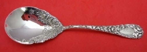 Durgin Chrysanthemum Sterling Silver Sugar Spoon 6 Inch Serving Spoon (1 of 2)