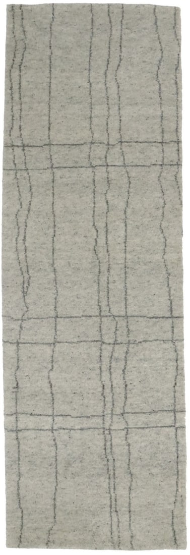 Handmade Moroccan Wool Runner Rug 2'7 x 7'10 Modern Geometric Design: Handmade Moroccan Wool Runner Rug 2'7 x 7'10 Modern Geometric Design Enhance your living space with this Handmade Moroccan Wool Runner Rug, measuring 2'7" x 7'10". Crafted in India, this modern rug fe