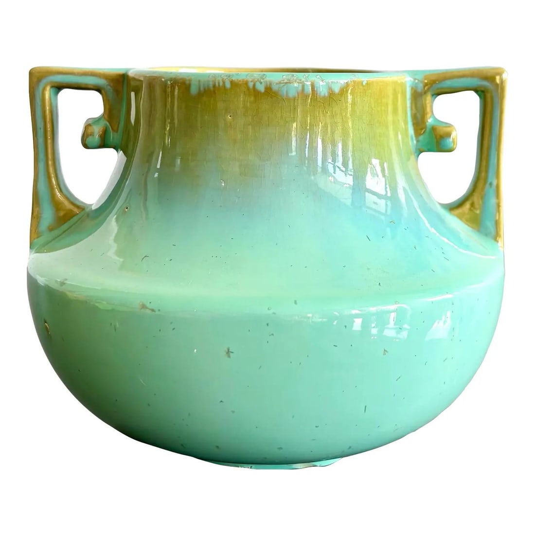 Art Deco Glazed Ceramic Vase with Two Handles in Celadon (1 of 9)