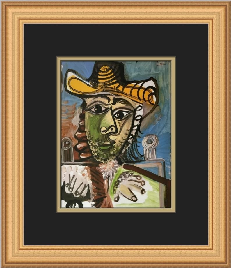 Pablo Picasso Man in an Armchair Custom Framed Art Print: Pablo Picasso Man in an Armchair Custom Framed Art Print Enhance your art collection with this stunning custom framed print of Pablo Picasso's "Man in an Armchair." This medium-sized piece showcases a