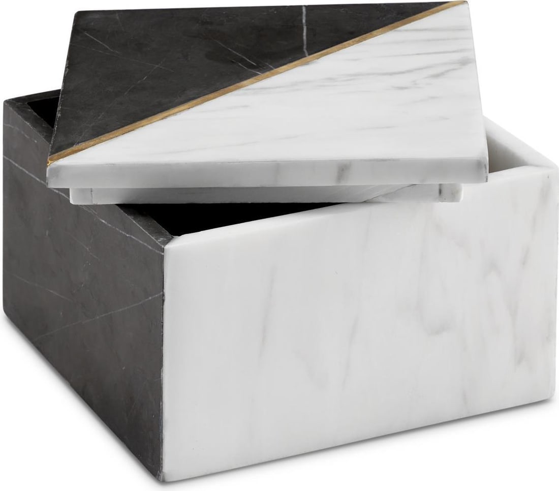 Currey Deena Marble Box in Brass Finish 4x6x6 Inches (1 of 2)