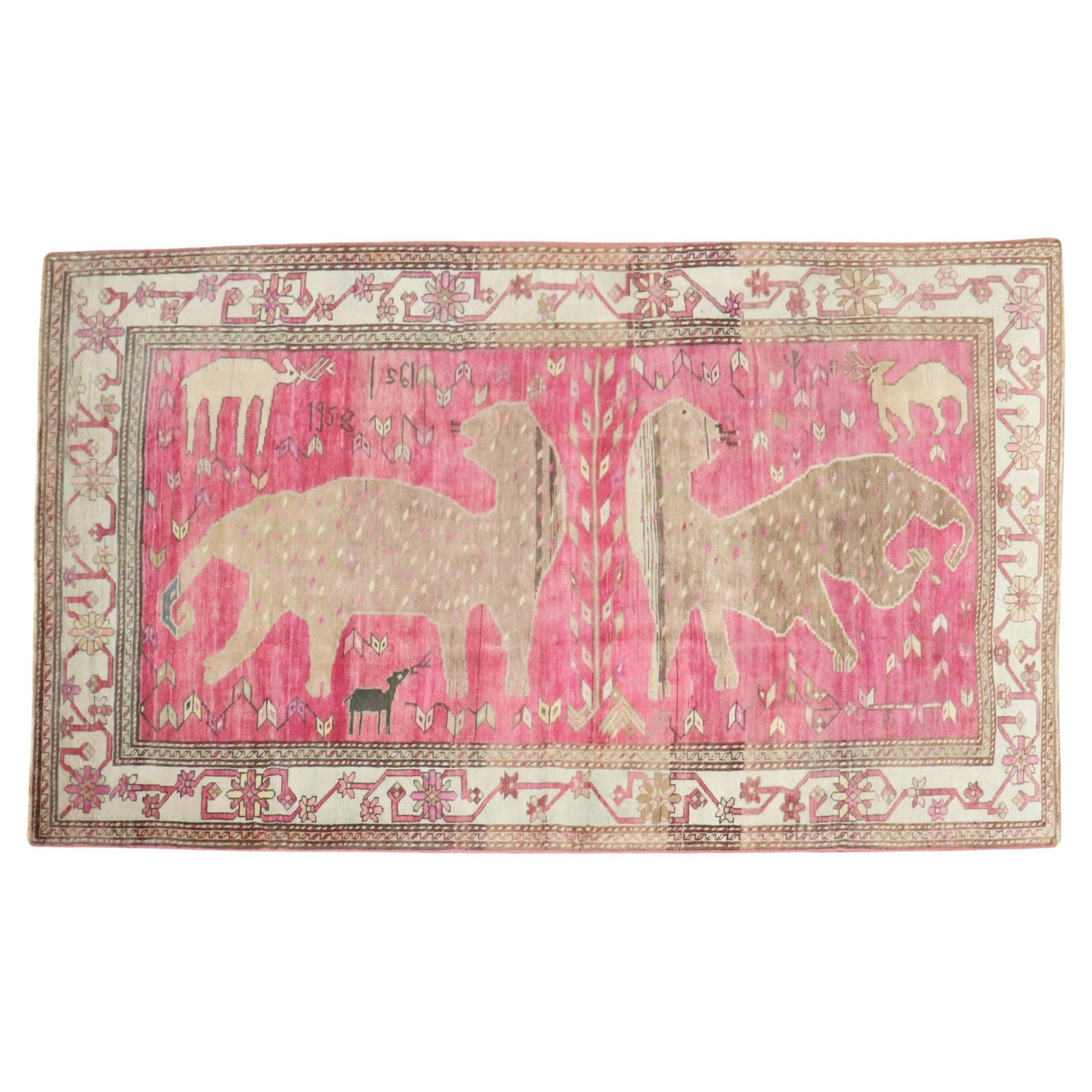 Rare 1958 Zabihi Pink Komodo Dragon Armenian Wool Rug (1 of 12)