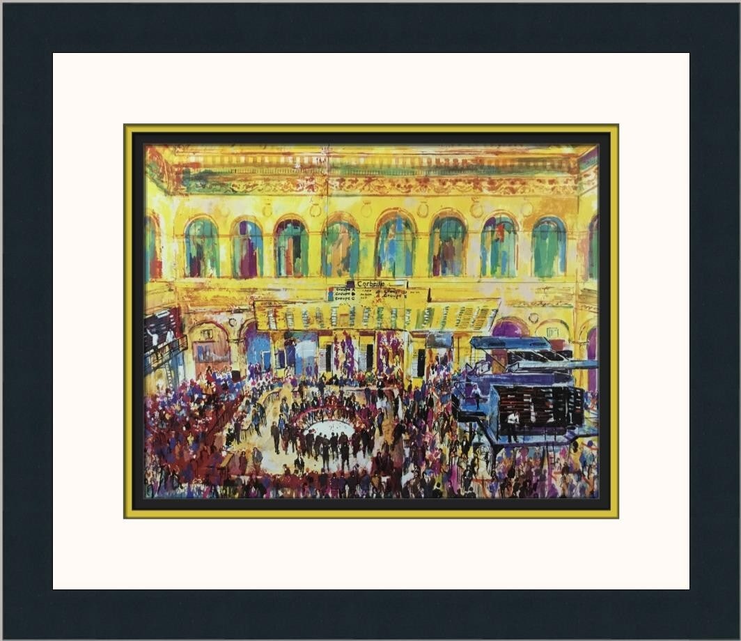LeRoy Neiman Paris Bourse Custom Framed Expressionist Print 1995: LeRoy Neiman Paris Bourse Custom Framed Expressionist Print 1995 Capture the vibrant essence of Paris with this LeRoy Neiman print titled "Paris Bourse". This medium-sized print, measuring 8" x 10" wi