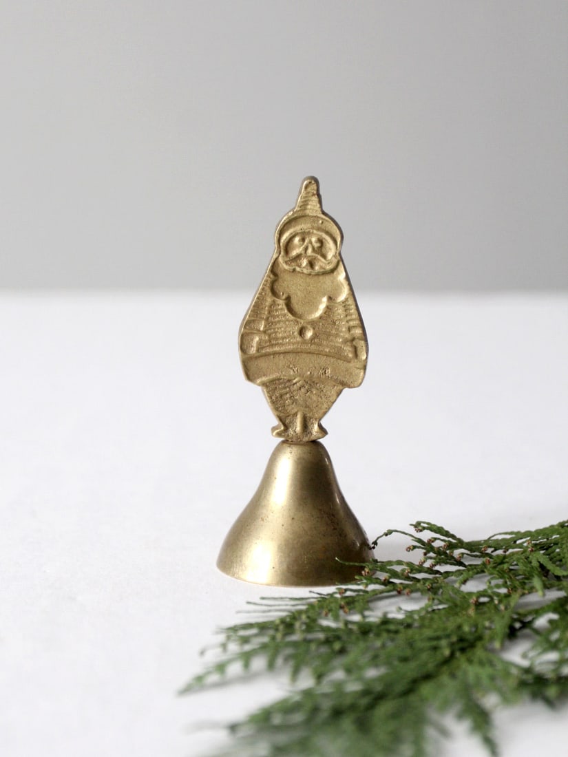 Festive Vintage Brass Santa Bell 4 inch Holiday Decor (1 of 10)