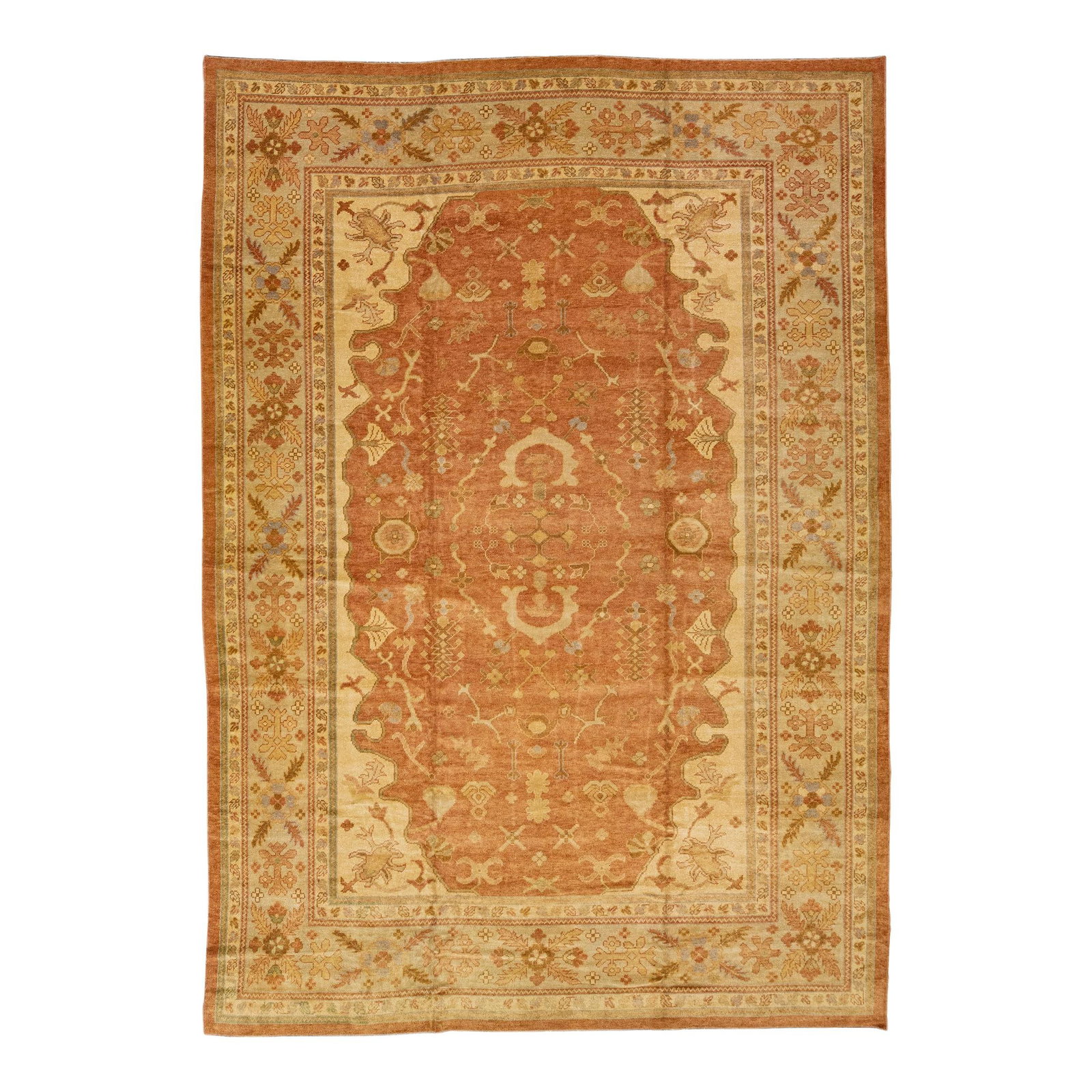 Elegant Turkish Oushak Handmade Wool Rug 12'2 x 17 Copper Floral Design (1 of 7)