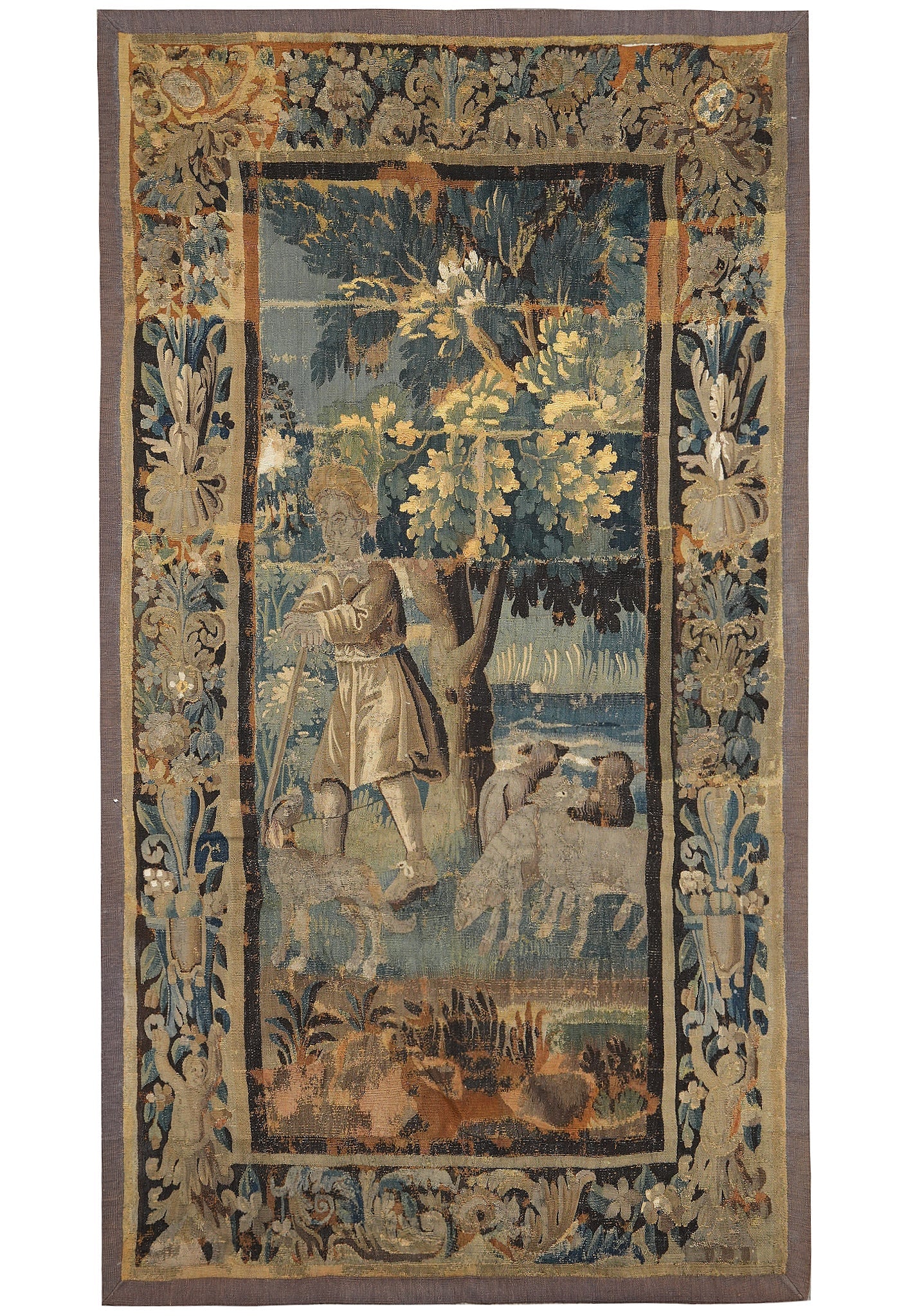 4.8 x 8 ft Authentic French Antique Tapestry Rug Scenic Landscape 100 Years Old (1 of 14)