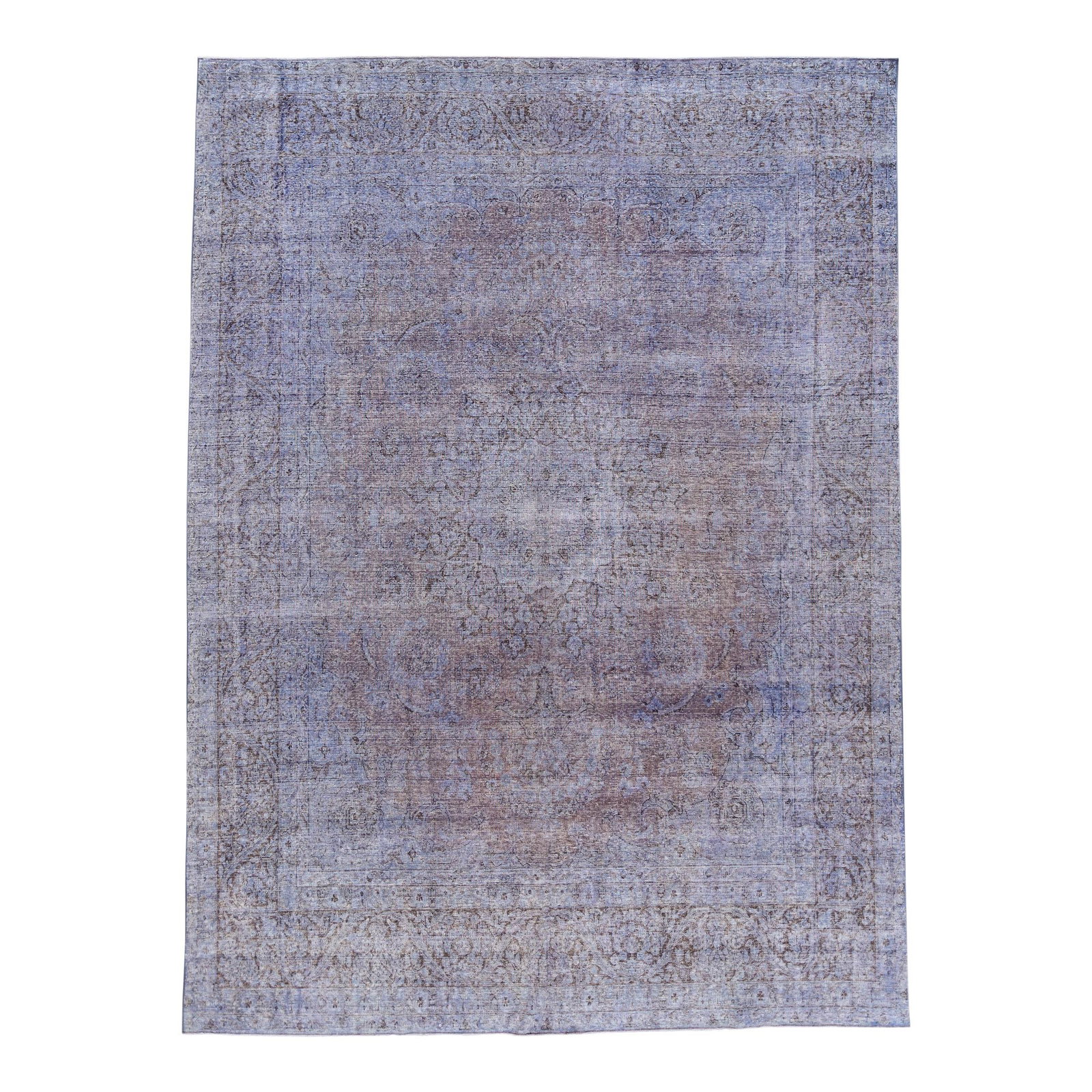 Vintage Persian Medallion Wool Rug 9'08 x 13'02 Purple Handmade: Vintage Persian Medallion Wool Rug 9'08 x 13'02 Purple Handmade This stunning vintage Persian rug features a beautifully distressed hand-knotted design showcasing a vibrant purple field. Accented with