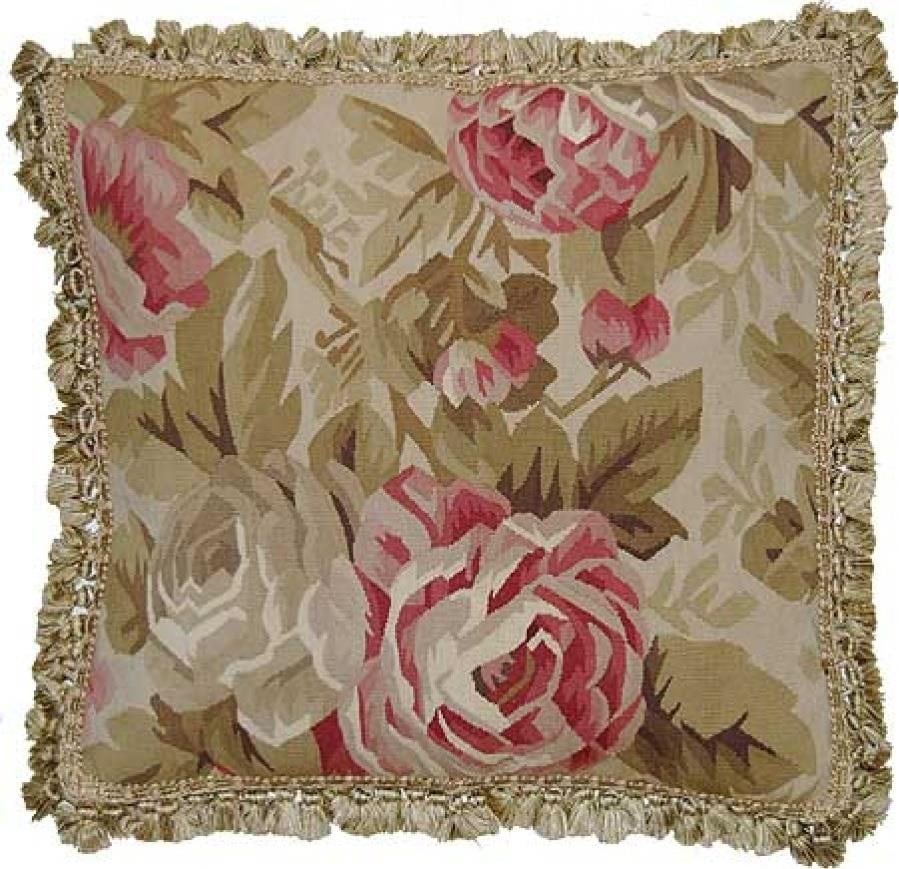 Handmade Aubusson Style Floral Throw Pillow Velvet Down Insert (1 of 1)