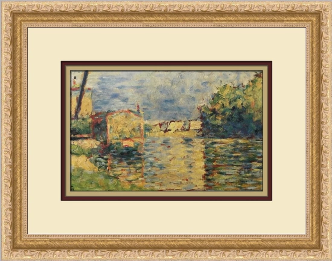 Georges Seurat River's Edge Custom Framed Lithograph Print 12 x 15: Georges Seurat River's Edge Custom Framed Lithograph Print 12 x 15 Experience the beauty of Georges Seurat's 'River's Edge' with this custom framed print. This medium-sized artwork, measuring 12 in. x