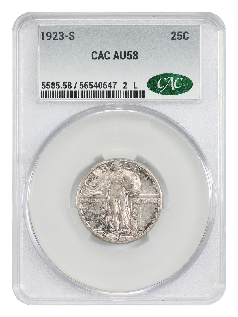 1923 San Francisco Standing Liberty Quarter CACG AU58 Key Date Coin: 1923 San Francisco Standing Liberty Quarter CACG AU58 Key Date Coin This 1923-S Standing Liberty Quarter is a scarce and desirable coin from the San Francisco Mint, recognized as an underrated key dat