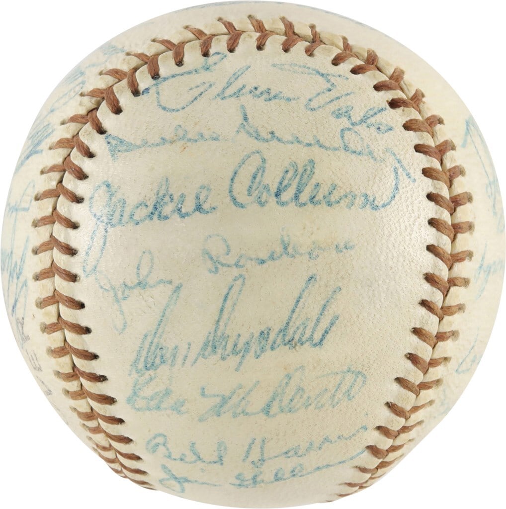 1957 Brooklyn Dodgers Team Signed Baseball with 26 Signatures PSA LOA: 1957 Brooklyn Dodgers Team Signed Baseball with 26 Signatures PSA LOA This is a remarkable team-signed baseball from the 1957 Brooklyn Dodgers, capturing the essence of the last team to represent Broo