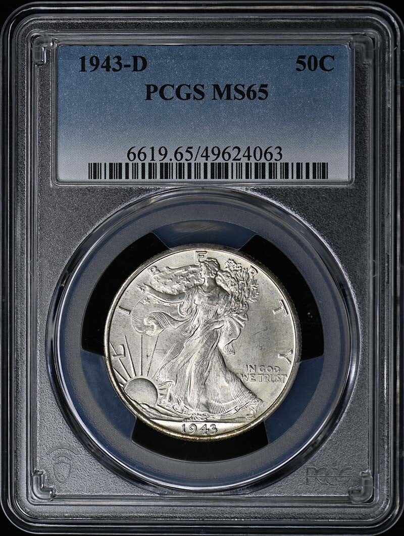 1943-D Walking Liberty Half Dollar PCGS MS65 Uncirculated Denver Mint: 1943-D Walking Liberty Half Dollar PCGS MS65 Uncirculated Denver Mint This 1943-D Walking Liberty Half Dollar is certified by PCGS with a grade of MS65, indicating it is in uncirculated condition. Str