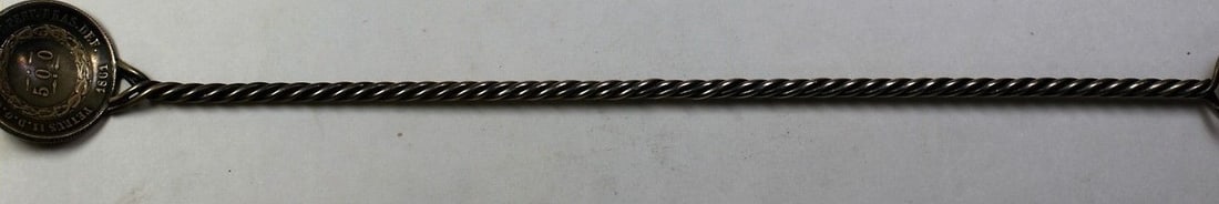 1860 Brazil 500 Reis Coin Mounted on 8.5 Inch Solid Silver Spoon with Citrine: 1860 Brazil 500 Reis Coin Mounted on 8.5 Inch Solid Silver Spoon with Citrine This unique collectible features an 1860 500 Reis Brazilian coin mounted on a solid silver spoon measuring 8.5 inches in l