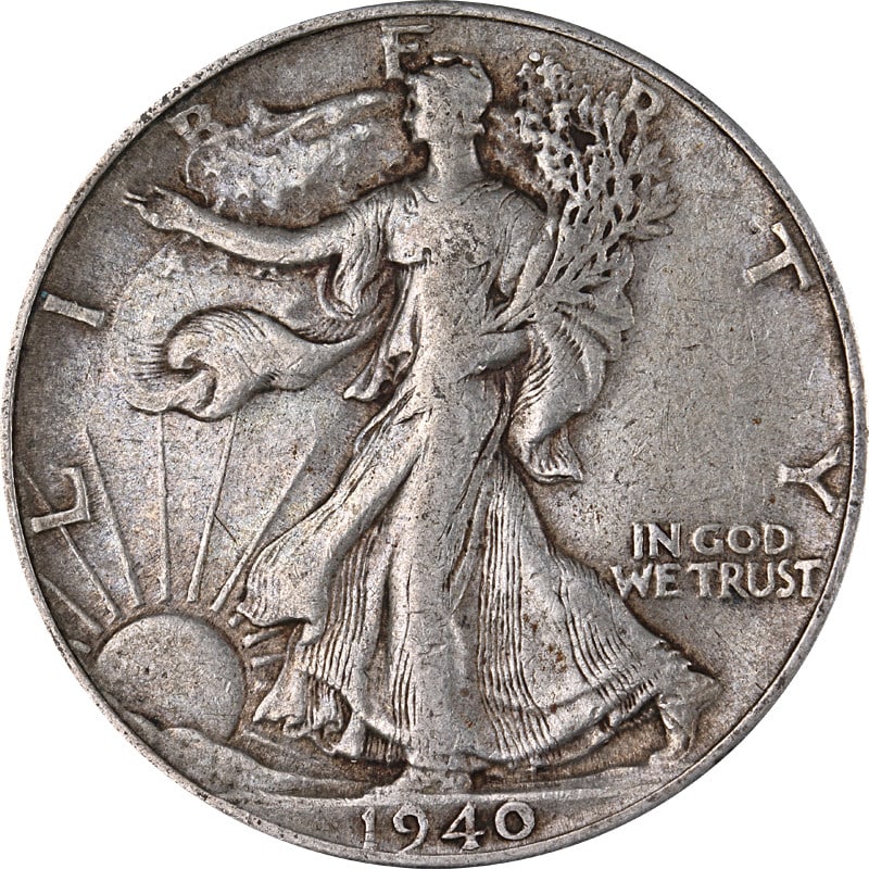 1940 Philadelphia Walking Liberty Half Dollar Silver Coin Circulated: 1940 Philadelphia Walking Liberty Half Dollar Silver Coin Circulated This is a 1940-P Walking Liberty Half Dollar from the United States, composed of 90% silver. The coin is circulated and was chosen