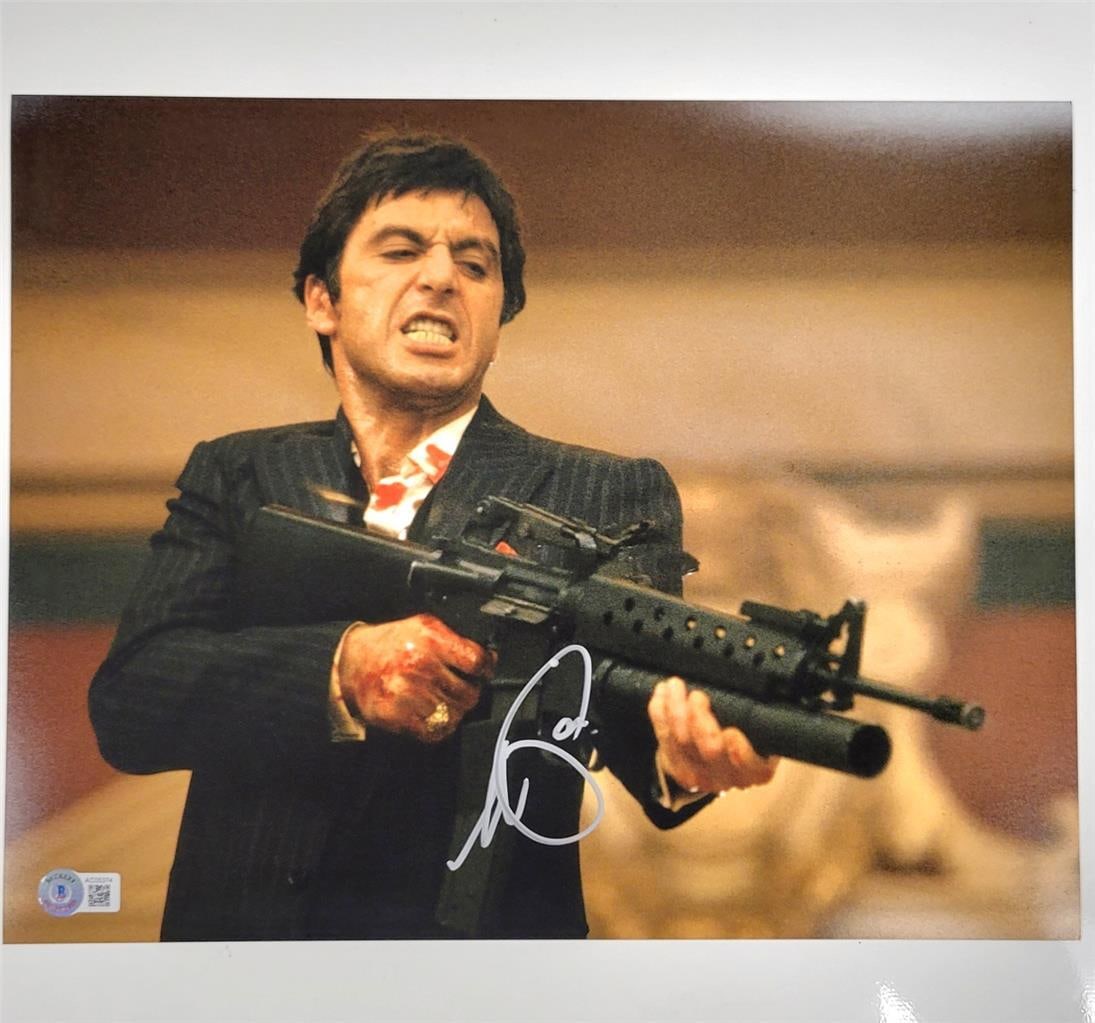 Al Pacino Scarface 11x14 Signed Photo Beckett Authenticated: Al Pacino Scarface 11x14 Signed Photo Beckett Authenticated This stunning 11x14 photograph features a bold autograph from Hollywood legend Al Pacino, celebrating his iconic role in the classic film 'S
