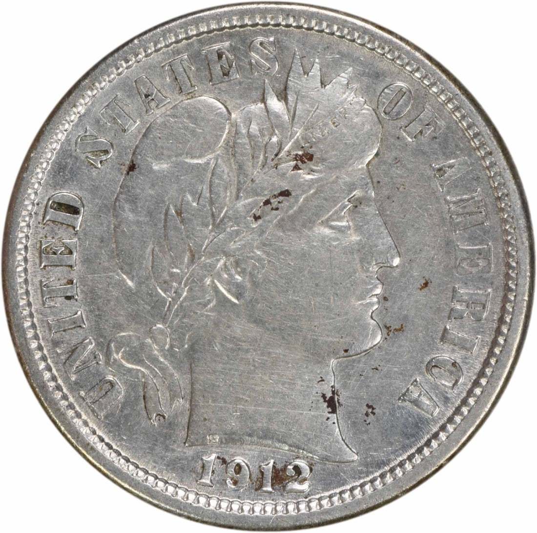 1912 Barber Silver Dime AU Uncertified 10C Philadelphia: 1912 Barber Silver Dime AU Uncertified 10C Philadelphia This 1912 Barber Silver Dime features an iconic design by Charles E. Barber. Struck in Philadelphia, this coin is made of 90% silver and 10% cop
