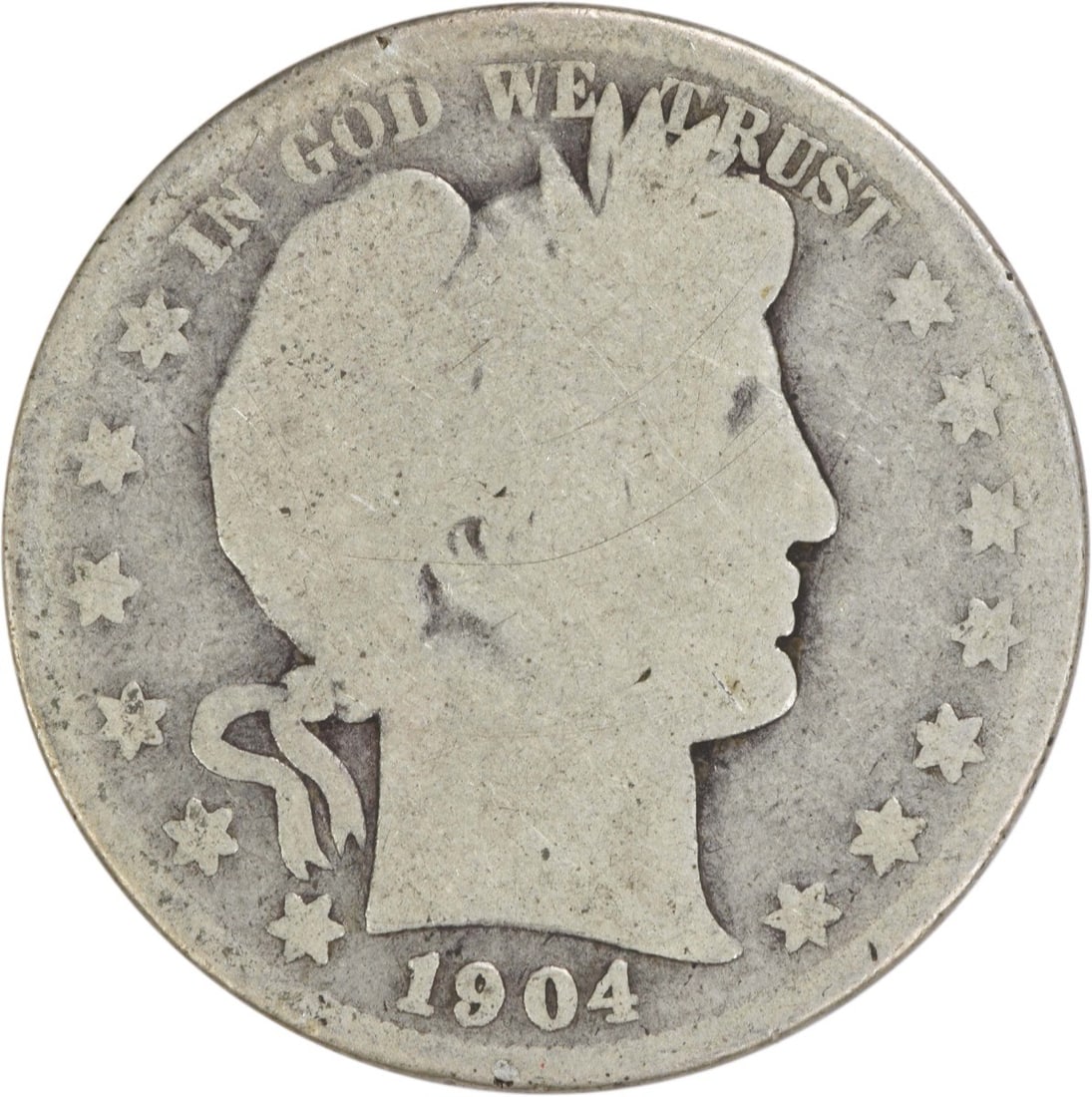 Barber Half Dollar 1904 San Francisco Silver Coin AG Grade Uncertified: Barber Half Dollar 1904 San Francisco Silver Coin AG Grade Uncertified This is a 1904-S Barber Half Dollar coin from the United States, minted in San Francisco. It is composed of 90% silver and 10% co