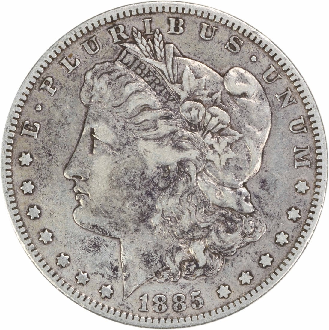 1885 San Francisco Morgan Dollar VF Grade Uncertified Silver Coin: 1885 San Francisco Morgan Dollar VF Grade Uncertified Silver Coin This 1885-S Morgan Silver Dollar is a circulated coin from the United States, minted in San Francisco. Composed of 90% silver and 10%