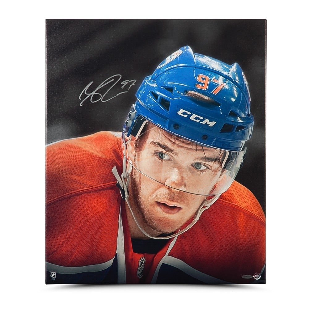 Connor McDavid Autographed 20x24 Canvas Photo Edmonton Oilers Upper Deck: Connor McDavid Autographed 20x24 Canvas Photo Edmonton Oilers Upper Deck This is an original 20x24 canvas photo of Connor McDavid, featuring a close-up design that captures the essence of one of hocke
